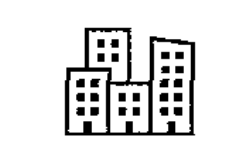 Schwarz-weißes Icon mit vier stilisierten Hochhäusern